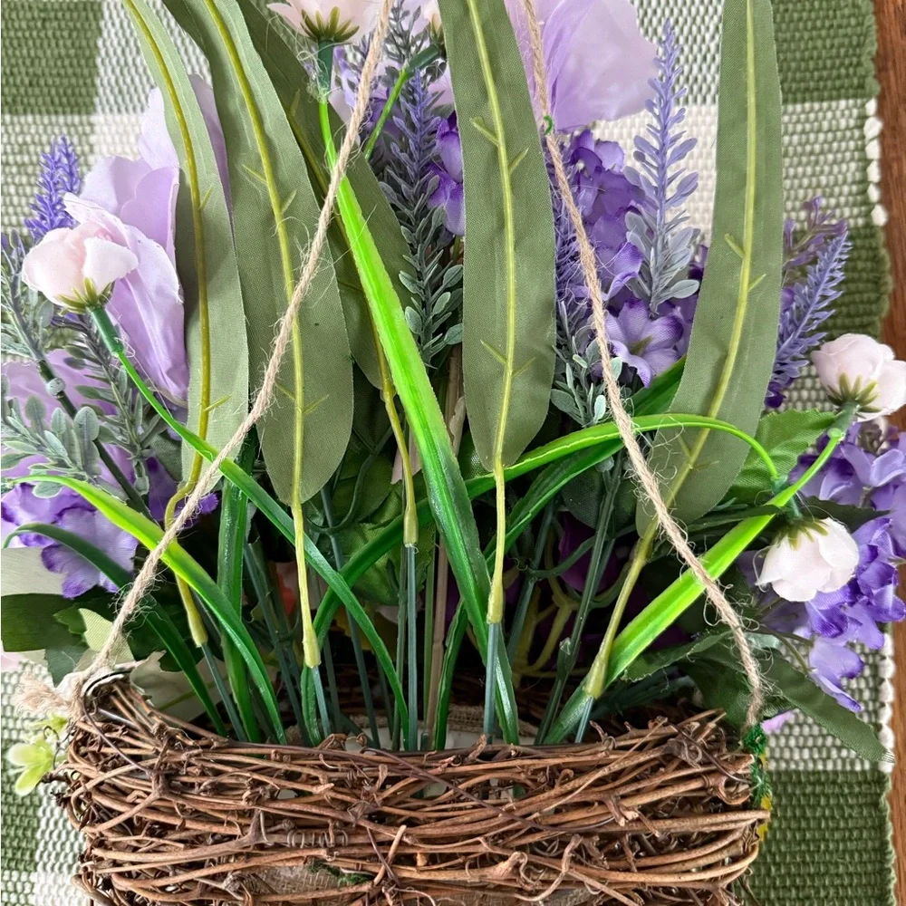 Floral Wall or Door Basket with Purple and Pink Accents